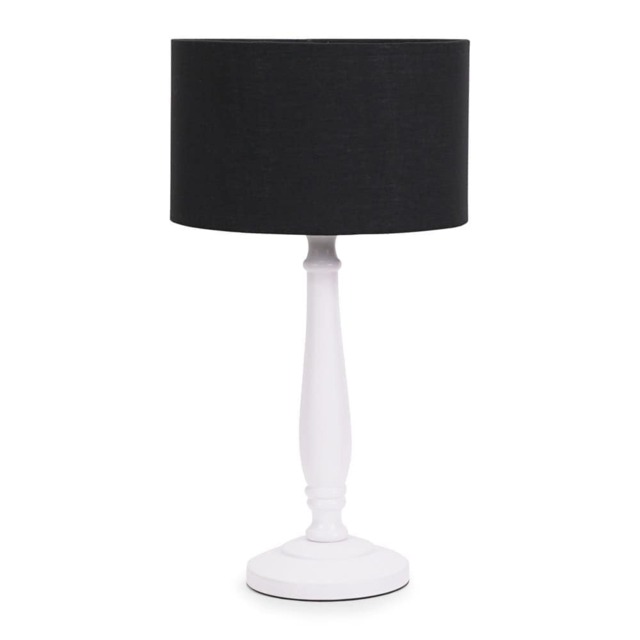 ValueLights Victoria White Wood Table Lamp Black Shade and Bulb