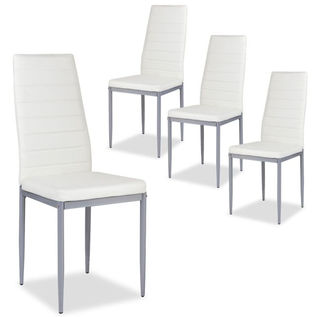 COSTWAY Set of 4 Dining Chairs Padded Seat High Back White