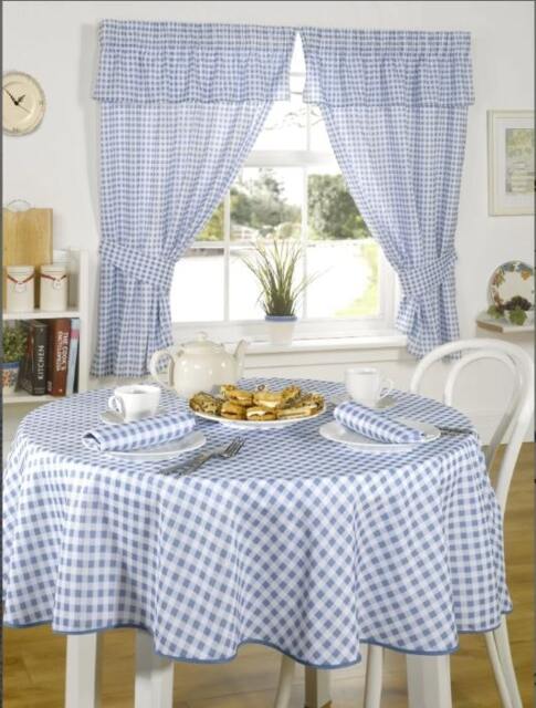 Gingham Pencil Please Curtains with Pelmet Header 116cm x 121cm Blue Blue Blue