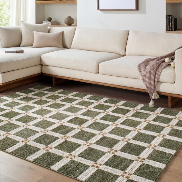 LIVABLISS La Luna-Modern Graphic Rug 200 x 275 cm Green Off-White Grey Brown