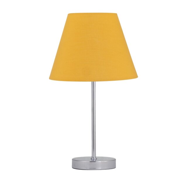 Chrome Stick Table Lamp with Ochre Fabric Shade Chrome Yellow Medium 1