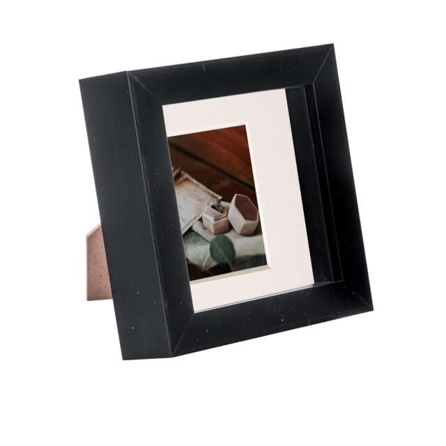 "Nicola Spring 4 x 4"" Photo Frame - Black/Ivory Mount - 3D Photo Frame Picture Frame Box Portrait Display Case (12.5 x 12.5cm)"
