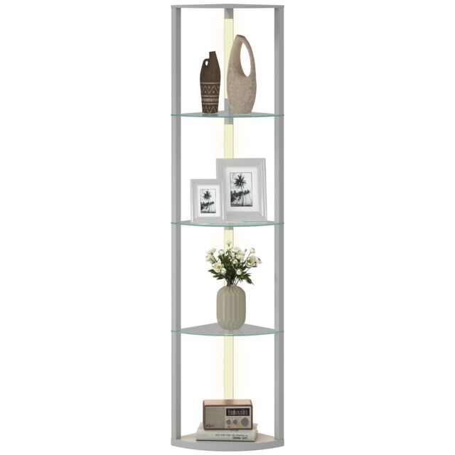 HOMCOM LED Floor Lamp with Shelves, Dimmable Standing Lamp with Foot Switch