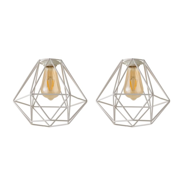ValueLights Diablo Pair White Cage Ceiling Pendant Shades White