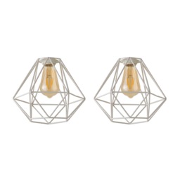 ValueLights Diablo Pair White Cage Ceiling Pendant Shades White