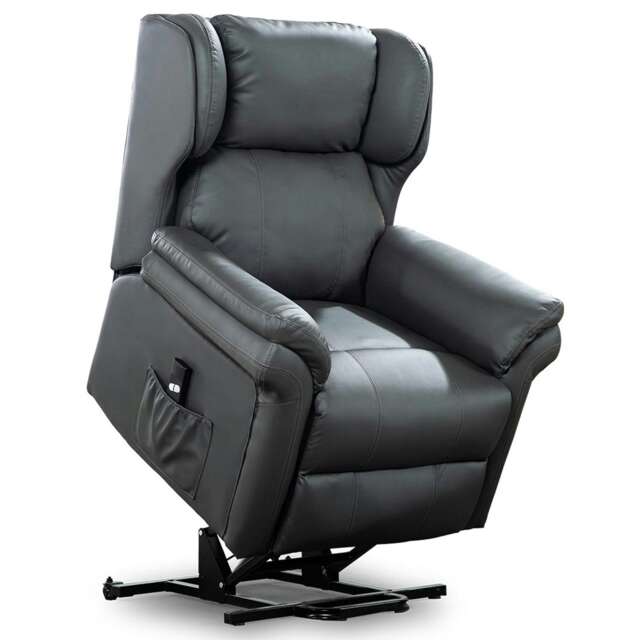 Oakford Single Motor Rise Recliner Bonded Leather Wingback Chair (Slate)