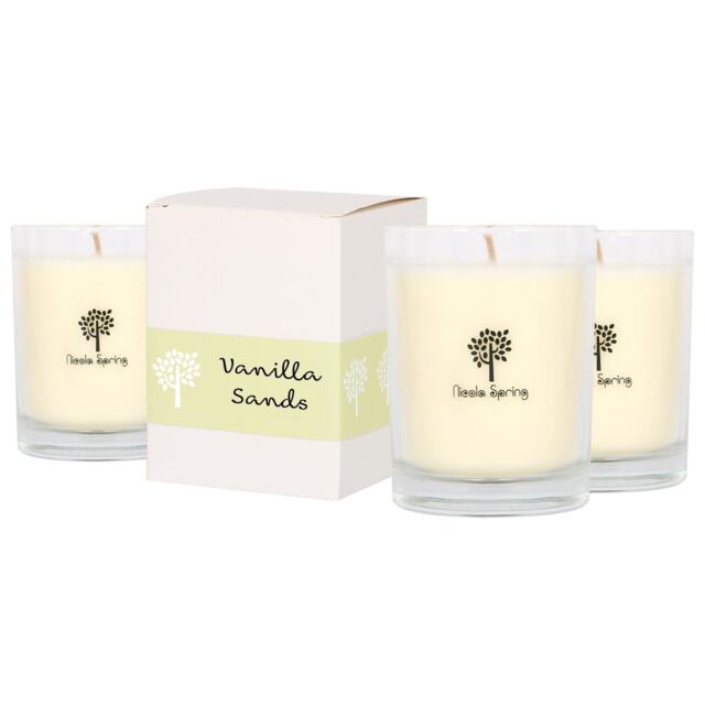 Nicola Spring 160g Soy Wax Scented Candle - 28 Hour Burn Time Relaxation Aromatherapy Gift Ready Jar Candle Clear Vanilla Sands 3