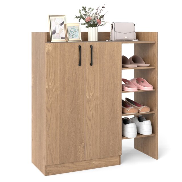 COSTWAY Shoe Cabinet Shoe Storage Organizer w/ 4 Open Shelves-Natural