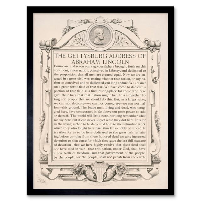 "Gettysburg Address Abraham Lincoln USA President 12x16"" Framed Wall Art Print"