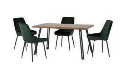Quebec Wave Edge Dining Set with Avery Chairs - Medium Oak Effect - Black - Emerald Green Velvet Green Emerald Green 5