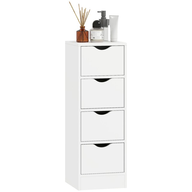 HOMCOM 4-Drawer Bathroom Cabinet, Freestanding Narrow Cabinet, White White