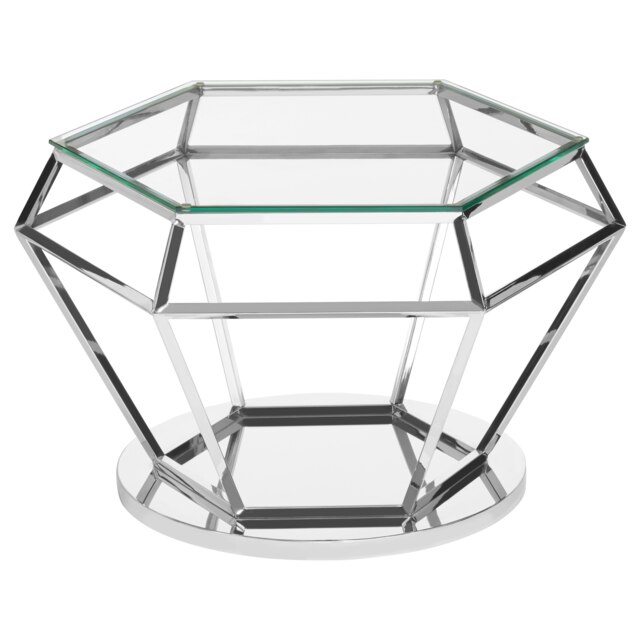 Orsina Contemporary Silver Finish Diamond Design End Table, Elegant End Table, Stainless Steel Frame Bedside Table