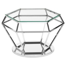 Orsina Contemporary Silver Finish Diamond Design End Table, Elegant End Table, Stainless Steel Frame Bedside Table