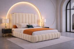 4ft6 Double Cream Plush Velvet Tower Panel Bed Frame