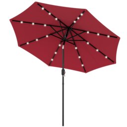 Outsunny Garden Parasol Outdoor Tilt Sun Umbrella LED Light Hand Crank Red Red