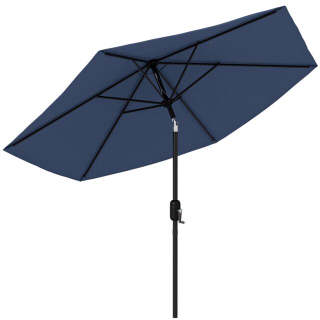 Outsunny 2.6M Garden Parasol Umbrella with Aluminium Pole, Tilt, Navy Blue Blue Navy Blue Dia. 264 x 238H cm