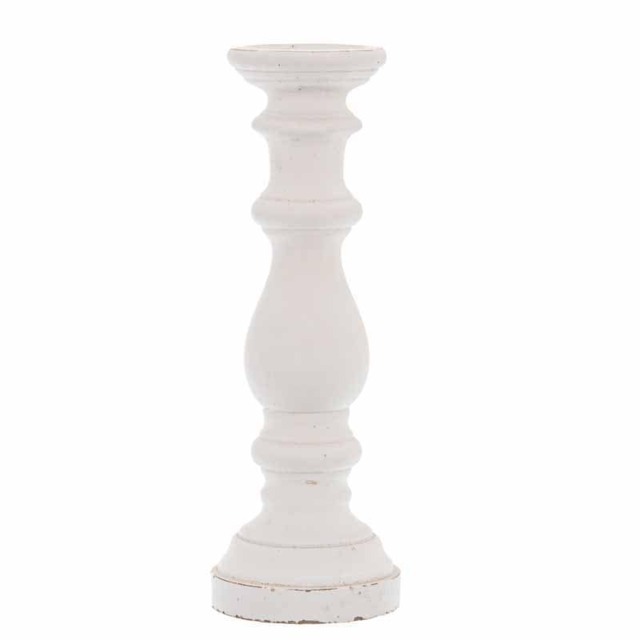 Large Column Candle Holder - Ceramic - L16 x W16 x H45 cm - Matt White White