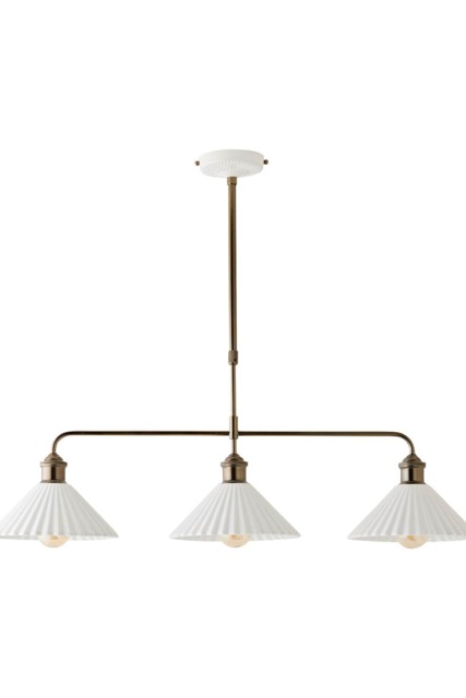 ValueLights Burford White Ceramic Ribbed 3 Drop Ceiling Light and Bulbs