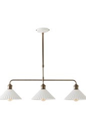 ValueLights Burford White Ceramic Ribbed 3 Drop Ceiling Light and Bulbs