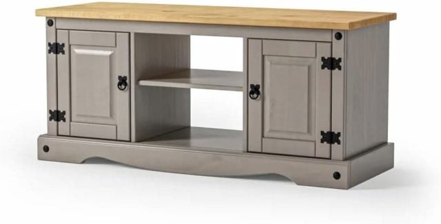 Corona TV Stand Grey Flat Screen TV Cabinet 2 Door Television Unit Solid Pine Wood