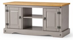 Corona TV Stand Grey Flat Screen TV Cabinet 2 Door Television Unit Solid Pine Wood