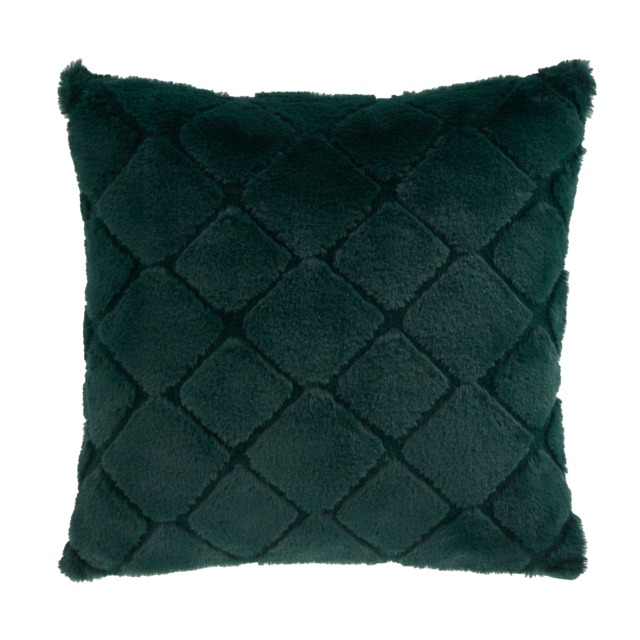 Catherine Lansfield Cosy Diamond Faux Fur Soft Touch Cushion Green Bottle Green 43x43cm