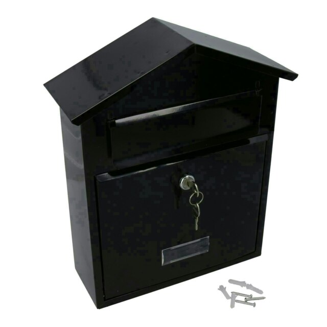Letter Post Mail Box Metal Black Wall Door Gate Fence Garden House Lockable Black