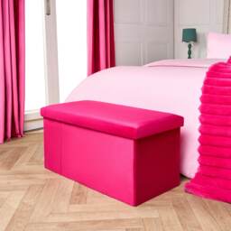 OHS Matte Velvet Soft Long Rectangle Foldable Footstool Seat Storage Organiser Ottoman Pink Bright Pink