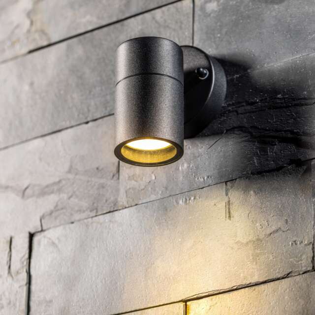 CGC Lighting Leon Black Stainless Steel GU10 Outdoor Down Wall Light IP44 Black Black Height: 12 cm, width: 9 cm, depth: 8.5 cm