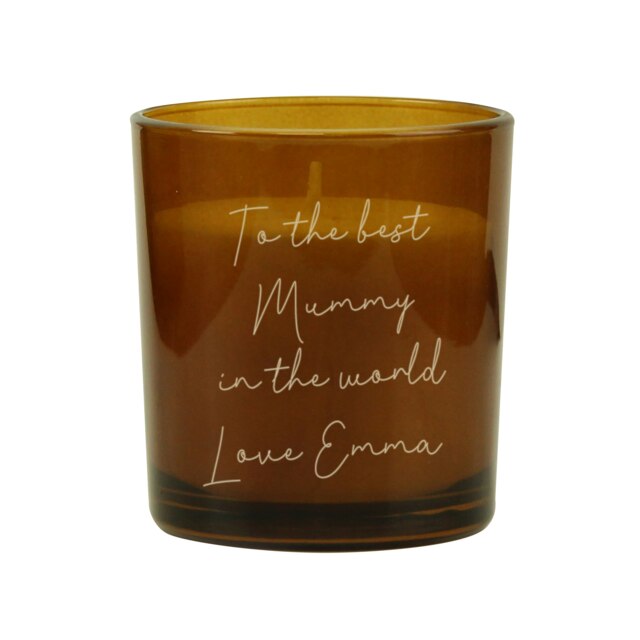 Personalised Engraved Message Amber Glass Candle Brown 1