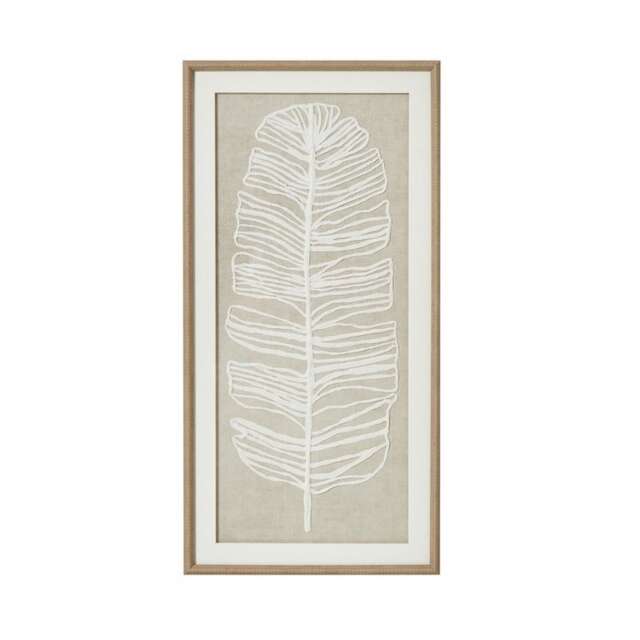 Large Plume White Feather Art Mounted in Beaded Frame - Glass - L2 x W40 x H80 cm - Brown Brown Not provided