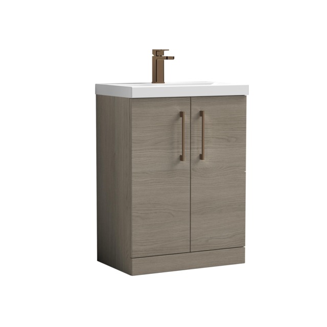 Balterley Level Contemporary Bathroom Floor Standing 2-Door Vanity & Mid-Edge Basin, with D Shape Handle Brown 840 x 610 x 390mm