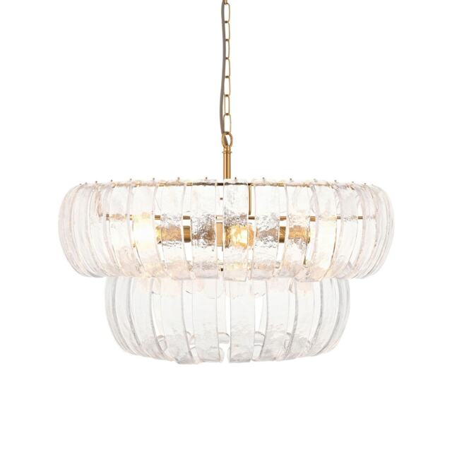 Montrose Pendant Ceiling Light Brushed Aged Brass Plate & Handmade Clear Textured Glass 6x E14