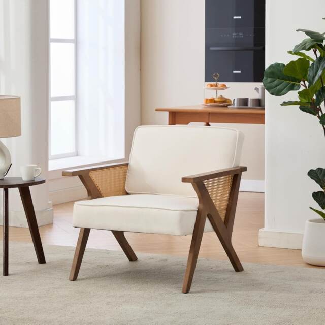 Rattan Armchair Occasional Chair with Soft Cushion (W)60cm (D)70cm (H)74cm - Beige