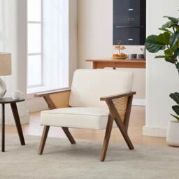 Rattan Armchair Occasional Chair with Soft Cushion (W)60cm (D)70cm (H)74cm - Beige