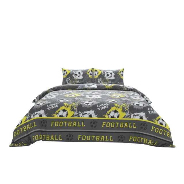 Football Kids Bedding Set Sporty Soccer Design for Boys and Girls Grey Double
