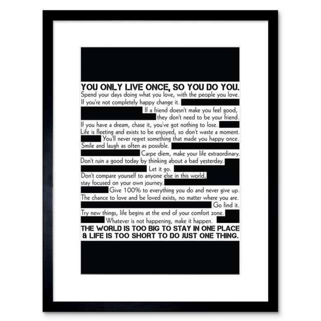 "Motivational Manifesto Advice Typography Black White 9x7"" Black Framed Wall Art Print"