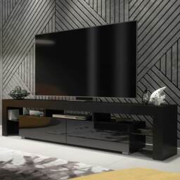 TV Stand TV Unit Cabinet Sideboard Media Cabinet Storage Entertainment Centre Black High Gloss Doors Living Room Furniture 200cm
