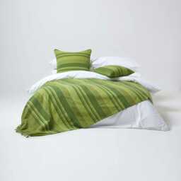 Homescapes Cotton Morocco Striped Green Throw - 255 x 360 cm