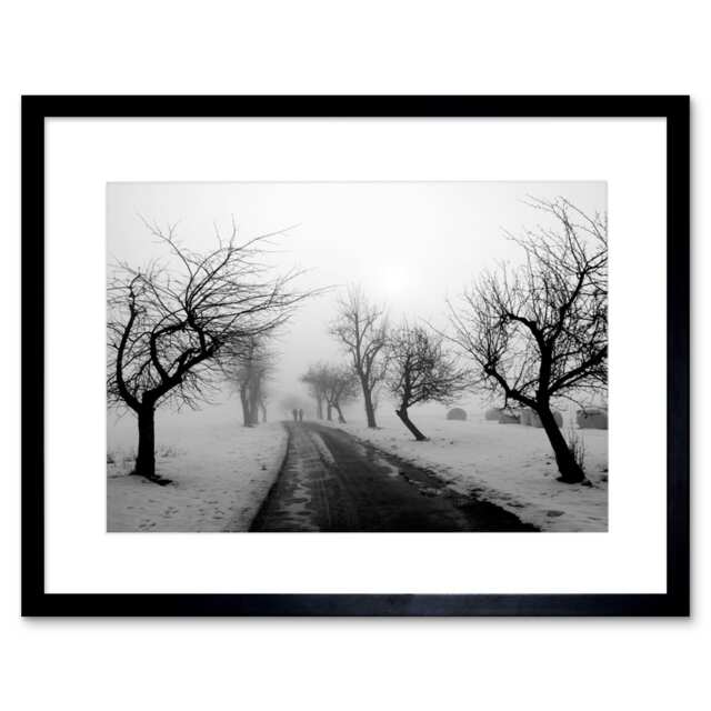 "Photo Landscape Black White Snow Winter Tree 12x16"" Framed Wall Art Print"