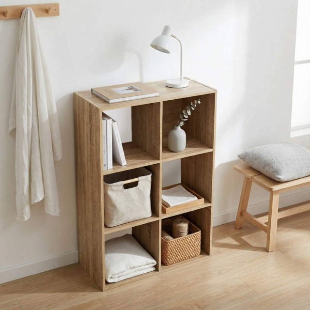 Jane - 3x2 Bookcase - Cube storage boxes (Oak)