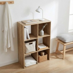 Jane - 3x2 Bookcase - Cube storage boxes (Oak)
