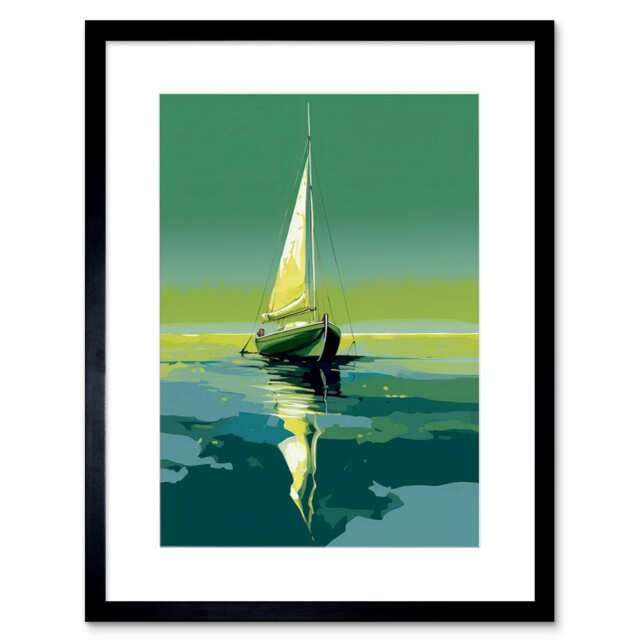 "A Sailboat a Calm Sea Under a Cloudless Sky 9x7"" Black Framed Wall Art Print"