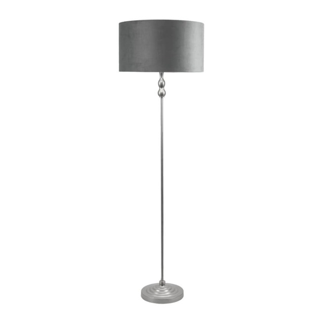ValueLights Maggie Chrome Candlestick Floor Lamp Grey Velvet Chrome Shade Grey