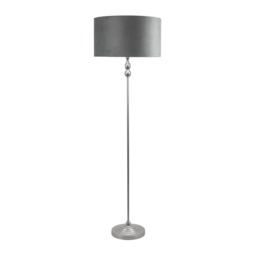 ValueLights Maggie Chrome Candlestick Floor Lamp Grey Velvet Chrome Shade Grey