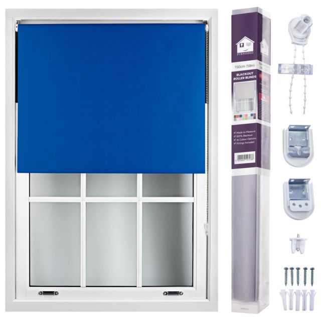 FURNISHED Made to Measure Blackout Blinds Easy Fit UV Protection Insulated Window Shade (W)150cm x (L)210cm Blue Blue (W) 150cm x (L) 210cm