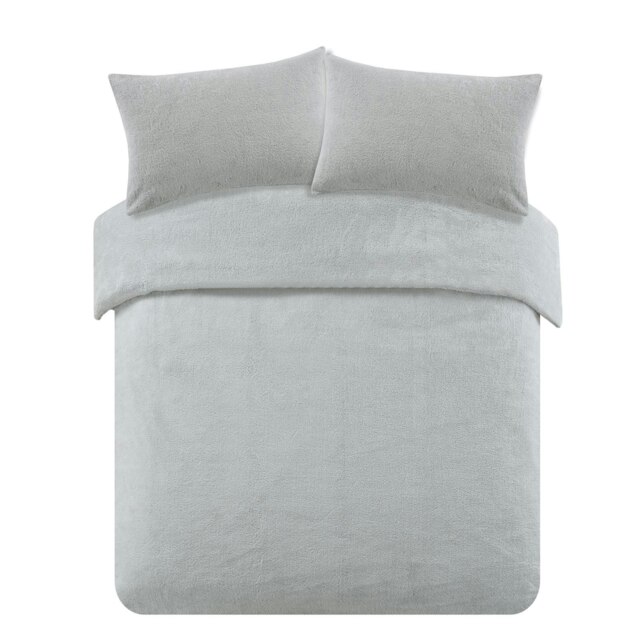 OHS Teddy Duvet Cover with Pillowcase Set, Super King - Silver
