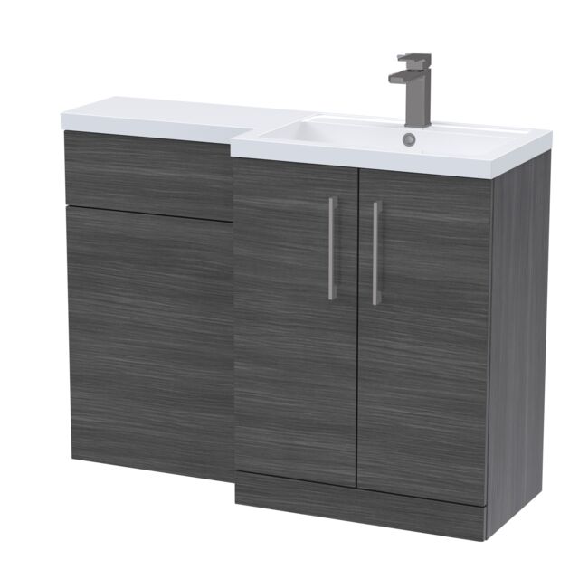 Balterley Right-Hand Bathroom Vanity and WC Unit Combination, Basin - Handles Grey Anthracite Woodgrain