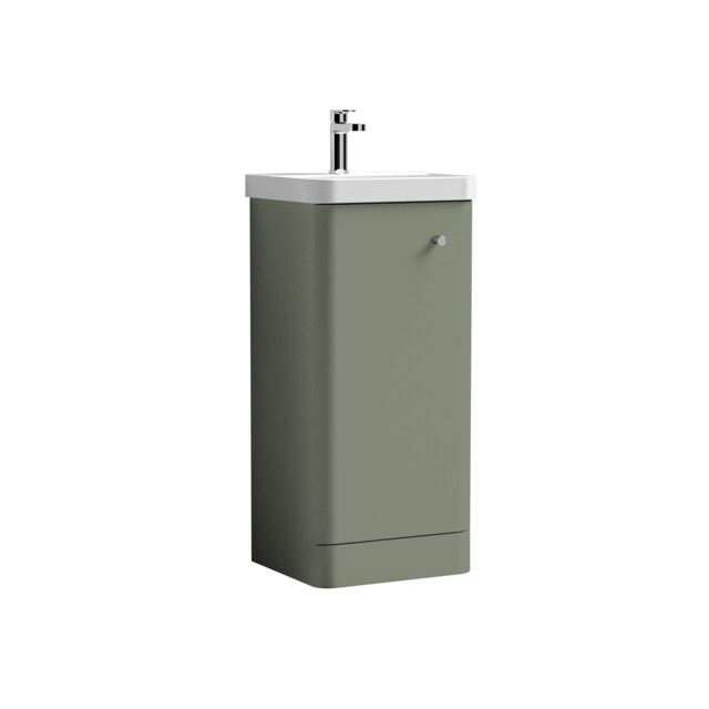 Balterley Curve Modern Bathroom Floor Standing 1 Door Vanity Unit Basin Green Satin Green