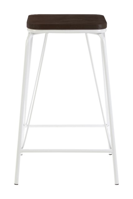 Orsina White Metal and Elm Wood Stool, Large Square Stool, Accent Wooden Bar Stool for Home Bar